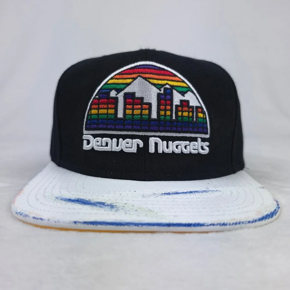 Denver Nuggets Mitchell & Ness NBA Snapback Hat Cap 3D Logo Torn Ripped Bill NWT